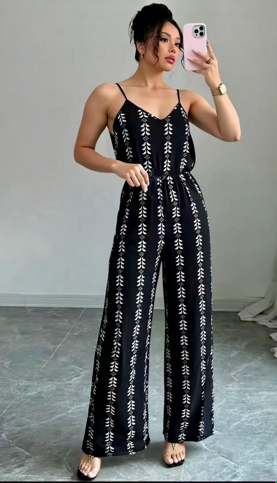 The Aria" Botanical Print Wide-Leg Jumpsuit | Black & White Chic