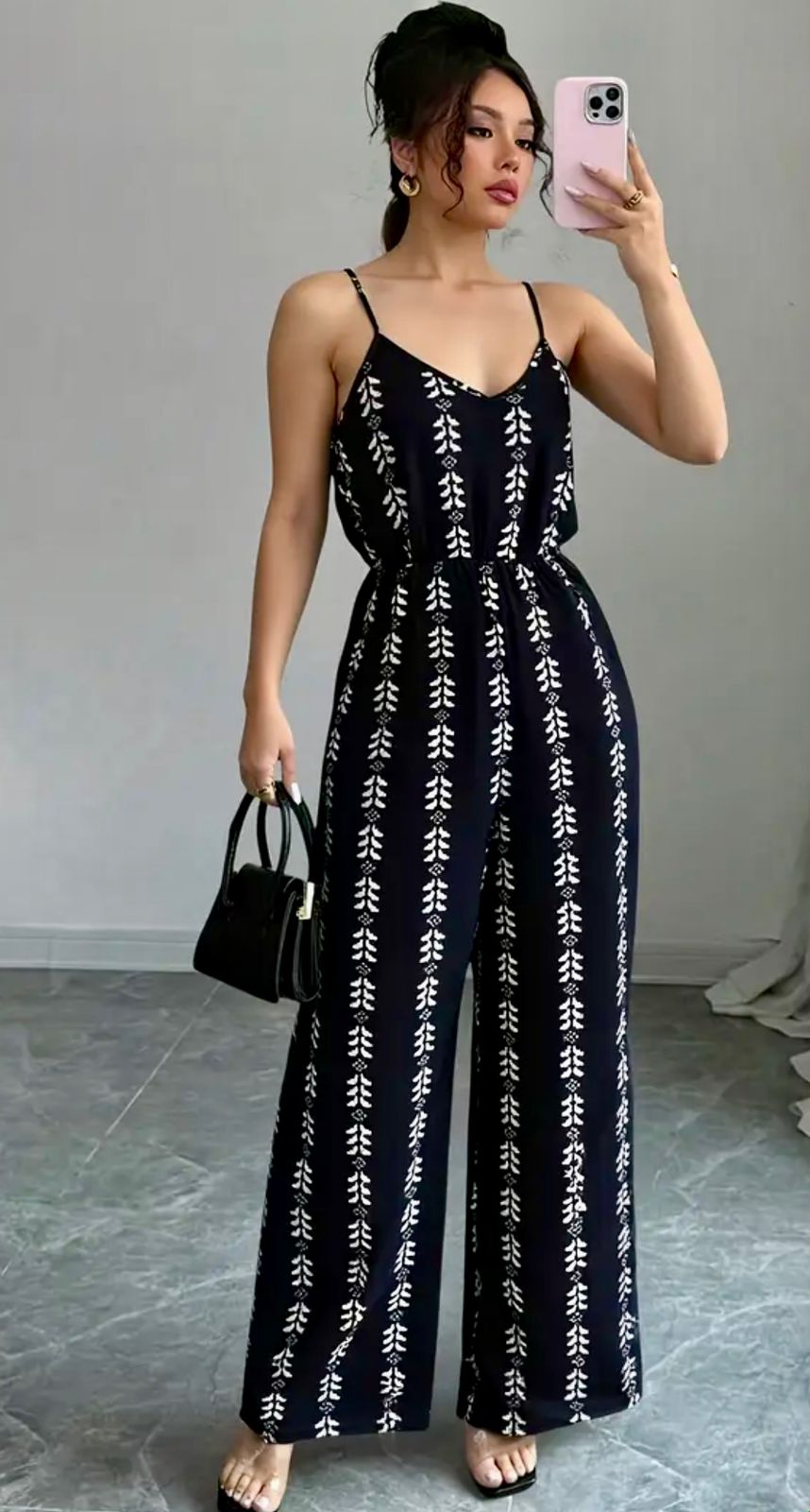 The Aria" Botanical Print Wide-Leg Jumpsuit | Black & White Chic