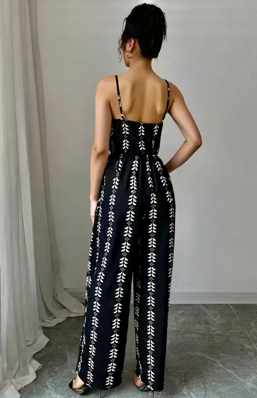 The Aria" Botanical Print Wide-Leg Jumpsuit | Black & White Chic