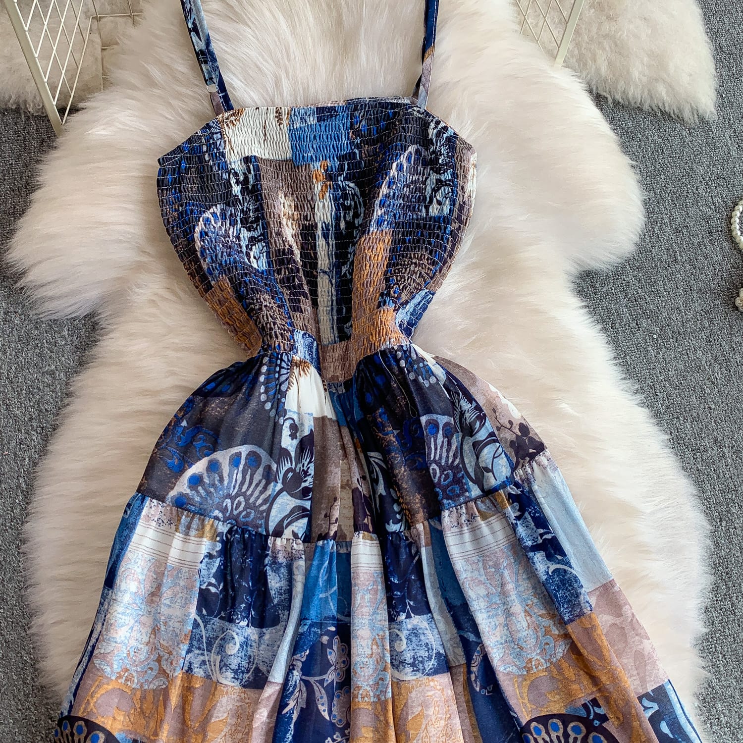 "Elegant Floral Bloom Maxi Dress – Free Size, Lightweight & Flowing Design in Blue & Rosé Variants, Fits 46–66kg"