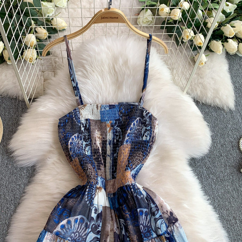 "Elegant Floral Bloom Maxi Dress – Free Size, Lightweight & Flowing Design in Blue & Rosé Variants, Fits 46–66kg"