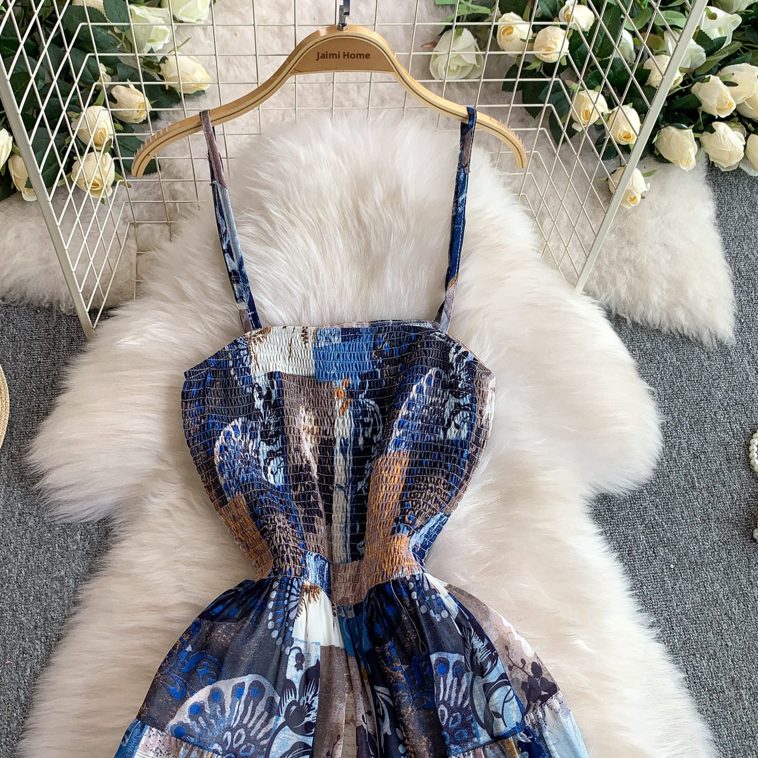 "Elegant Floral Bloom Maxi Dress – Free Size, Lightweight & Flowing Design in Blue & Rosé Variants, Fits 46–66kg"