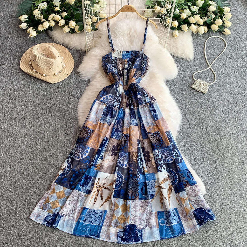 "Elegant Floral Bloom Maxi Dress – Free Size, Lightweight & Flowing Design in Blue & Rosé Variants, Fits 46–66kg"
