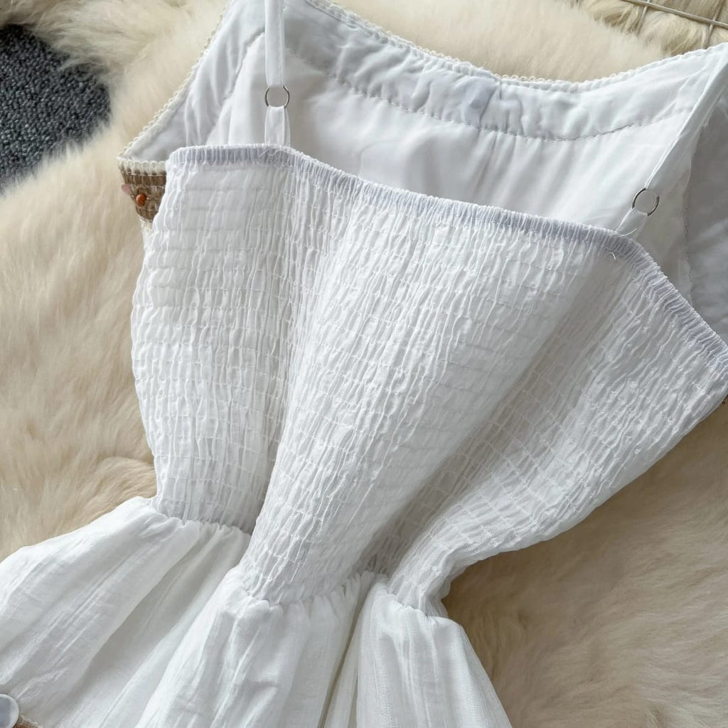 "Boho Chic White Embroidered Maxi Dress – Free Size, Lightweight & Effortless Summer Elegance"