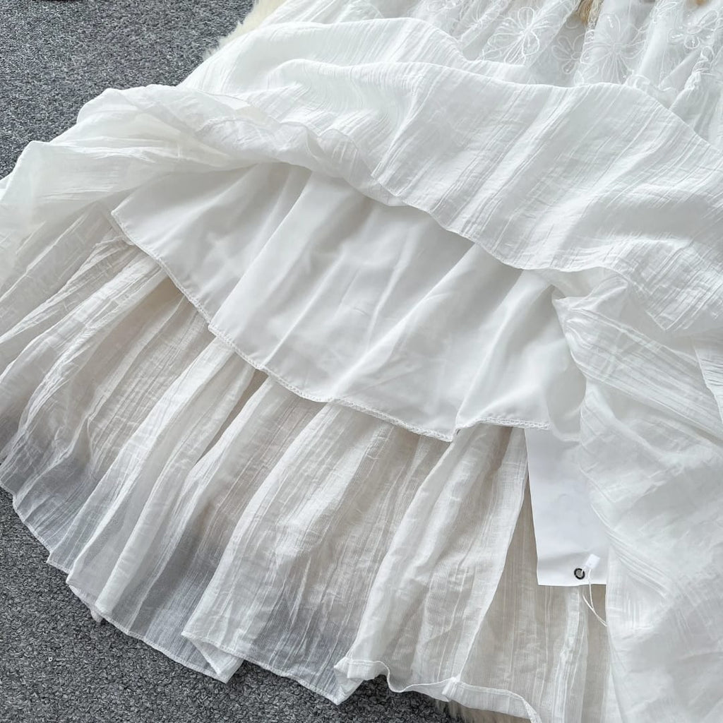 "Boho Chic White Embroidered Maxi Dress – Free Size, Lightweight & Effortless Summer Elegance"