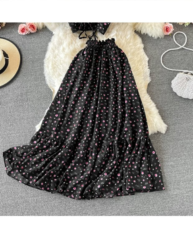 "Elegant Floral Maxi Skirt Set – Premium Puff Sleeve Top & Flowing Skirt, Two Stunning Shades"