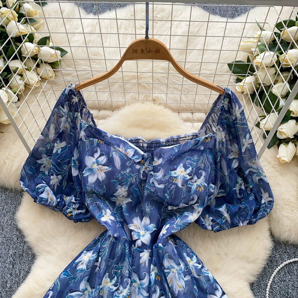 Vintage Floral print Summer Mini Dress (Party,Casual and Beach Holidy Dress)